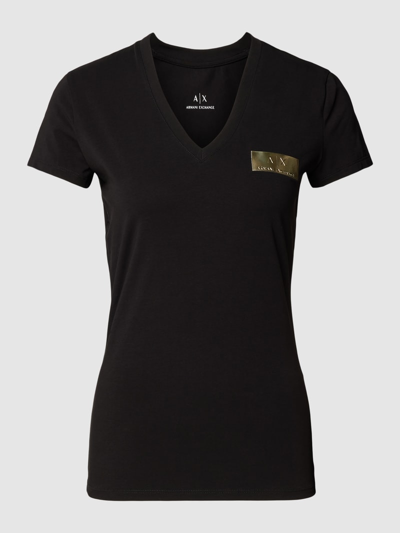 T-Shirt mit V-Ausschnitt in schwarz