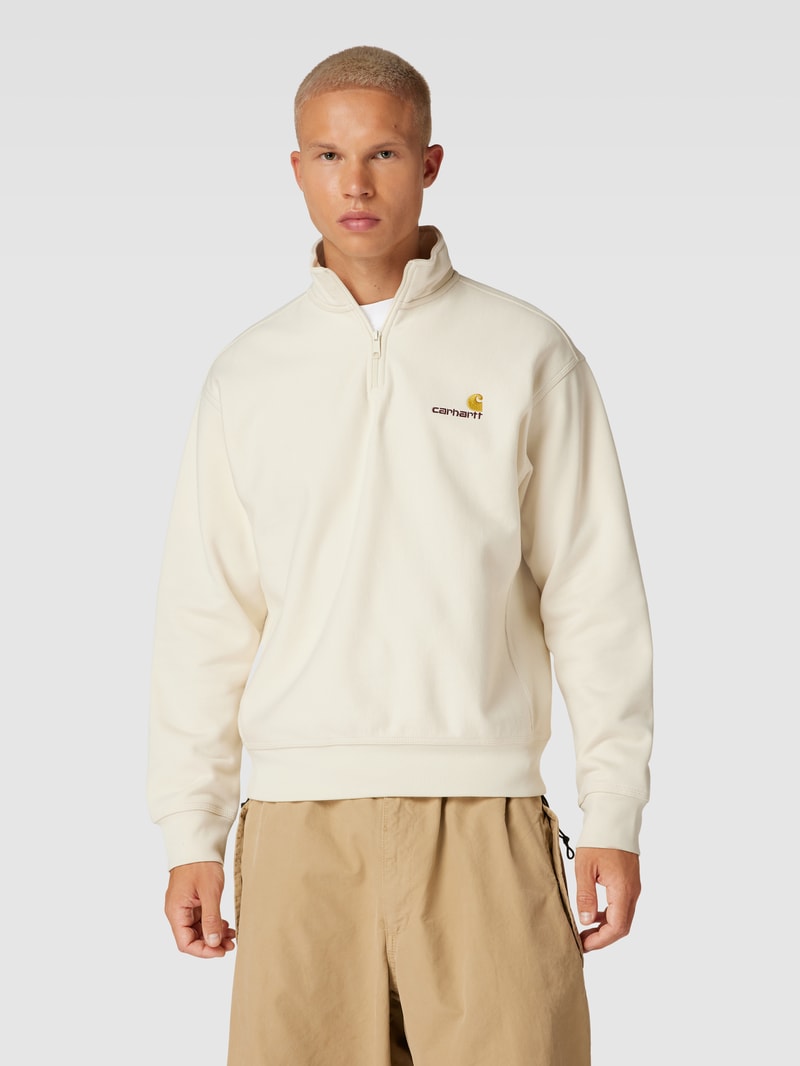 Sweatshirt mit Troyer-Kragen Modell 'AMERICAN SCRIPT' in sand
