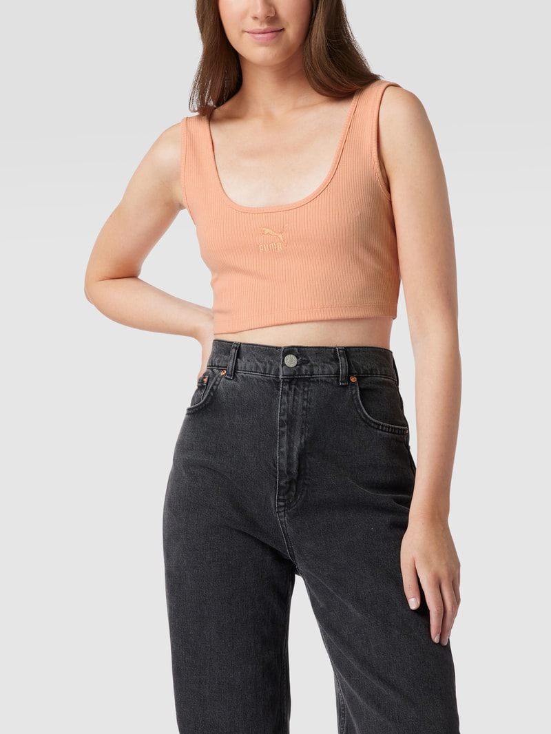 Crop Top mit Label-Stitching in apricot