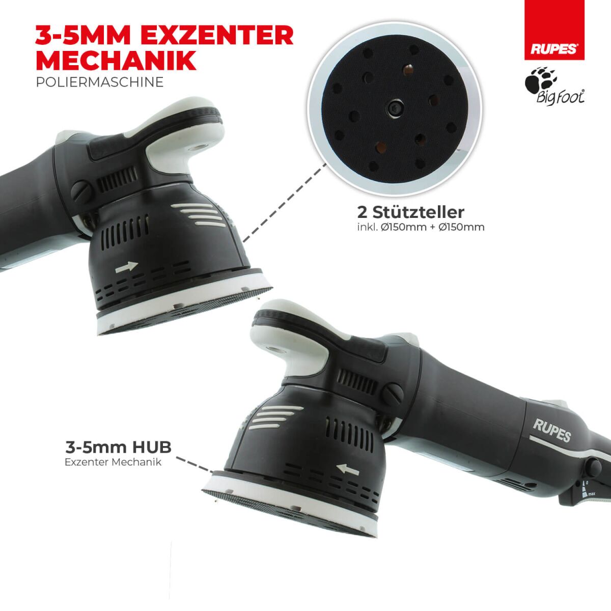 Rupes BigFoot LK 900E Zwangs-Exzenterpoliermaschine Luxus Kit, 16-teilig