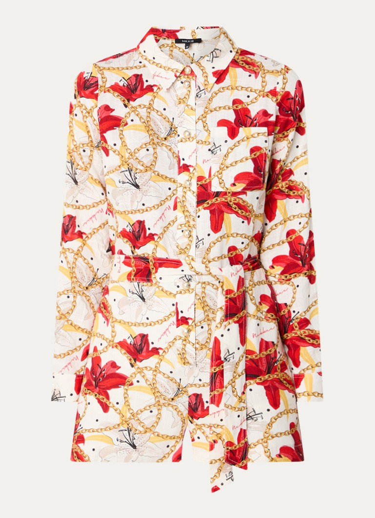 NIKKIE Dinapore straight fit playsuit in linen blend with belt