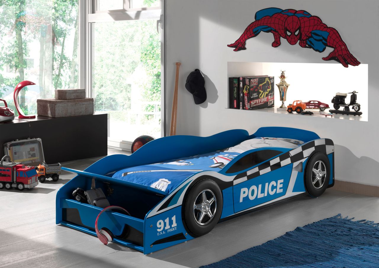 VIPACK Kinderbett Police Car 70 x 140 cm blau lackiert