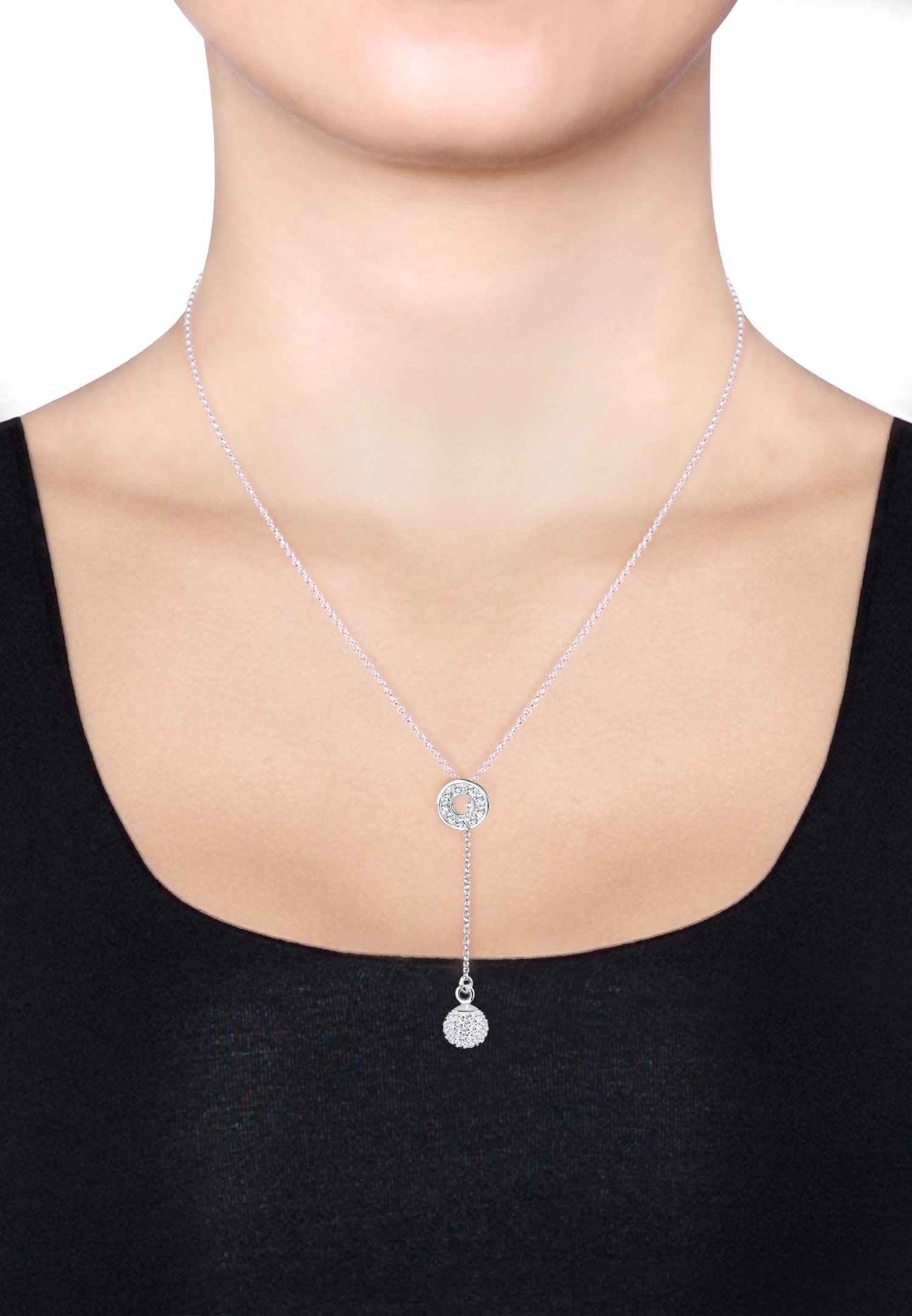 Collana da donna Elli a forma di Y con sfere e cristalli in argento sterling 925.