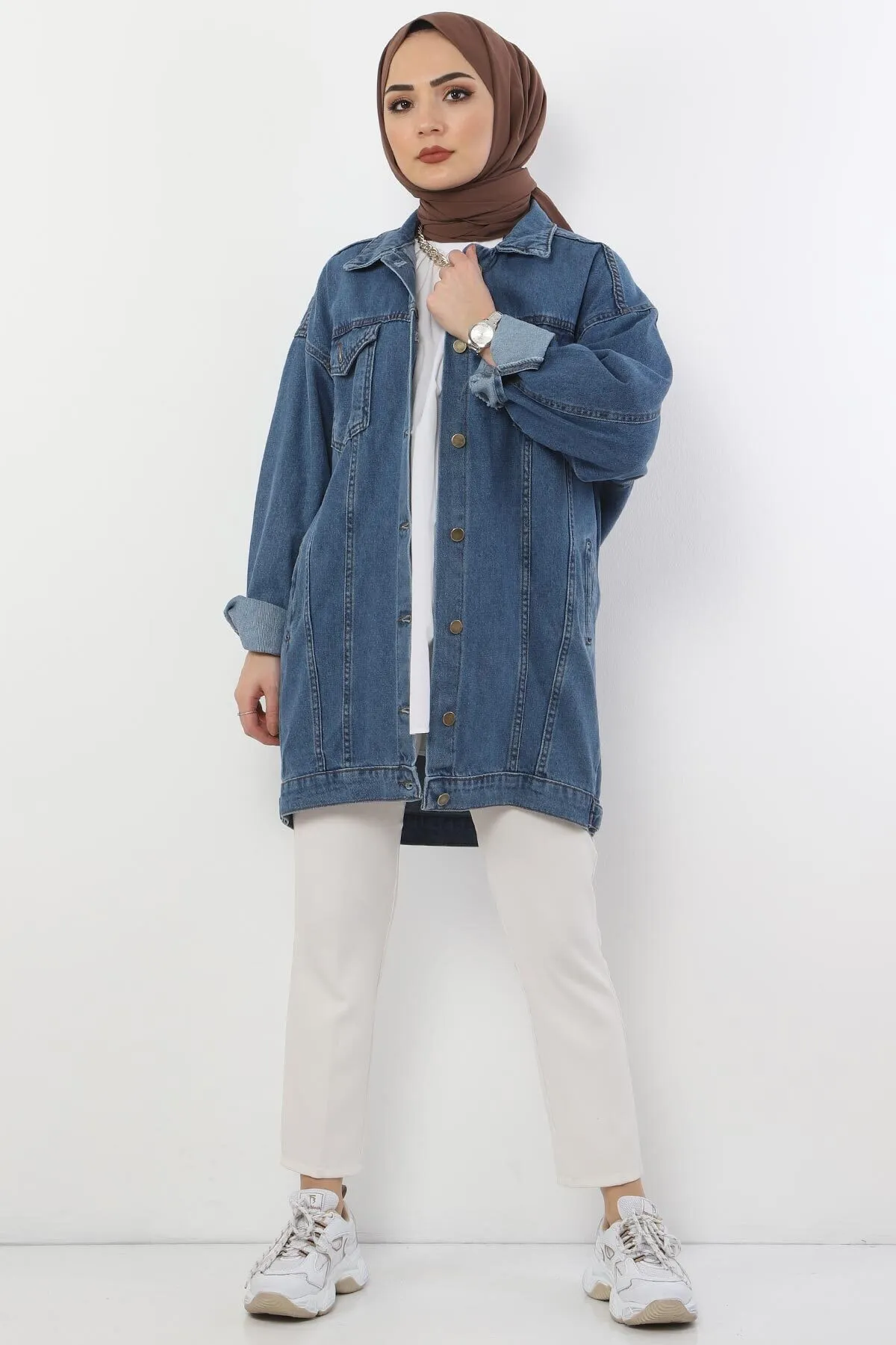 Tesettür Dünyası  Jeansjacke mit Taschen Tsd2519 Hellblau
