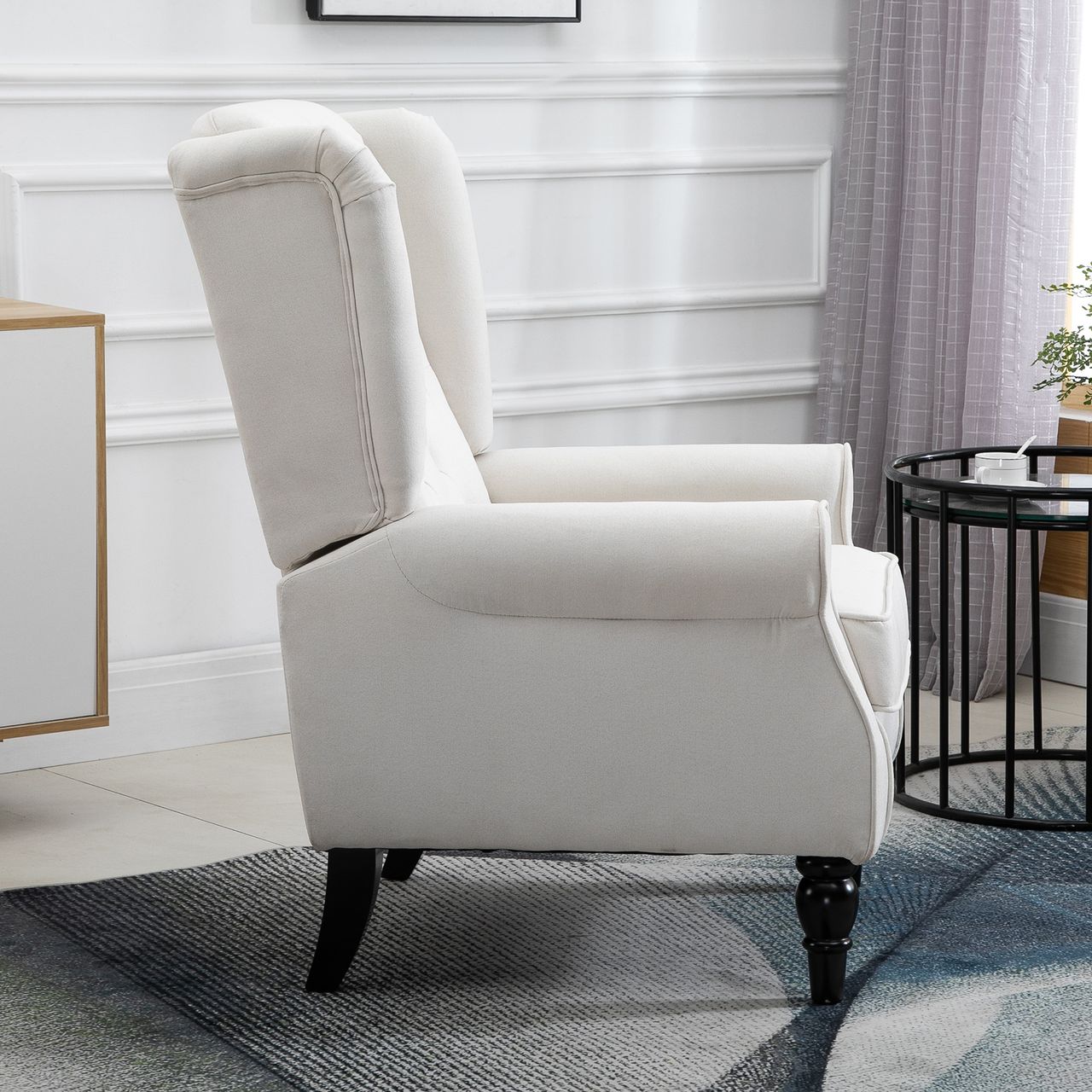 HOMCOM Einzelsessel mit Tufting Relaxsessel Einzelstuhl Holzfüße Polyester Creme