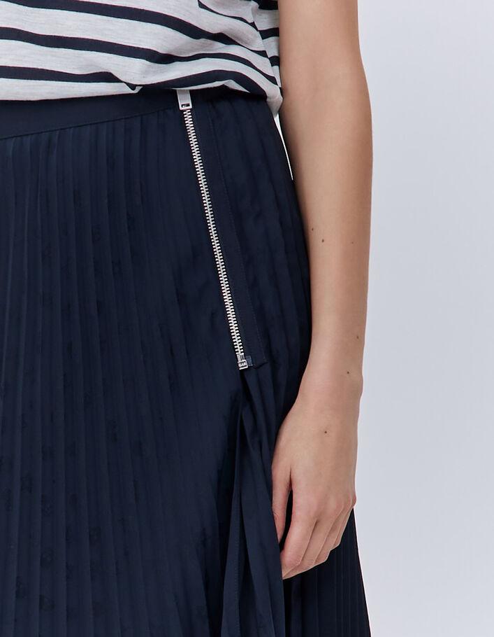 Jupe marine plissée jacquard motif têtes de mort Femme