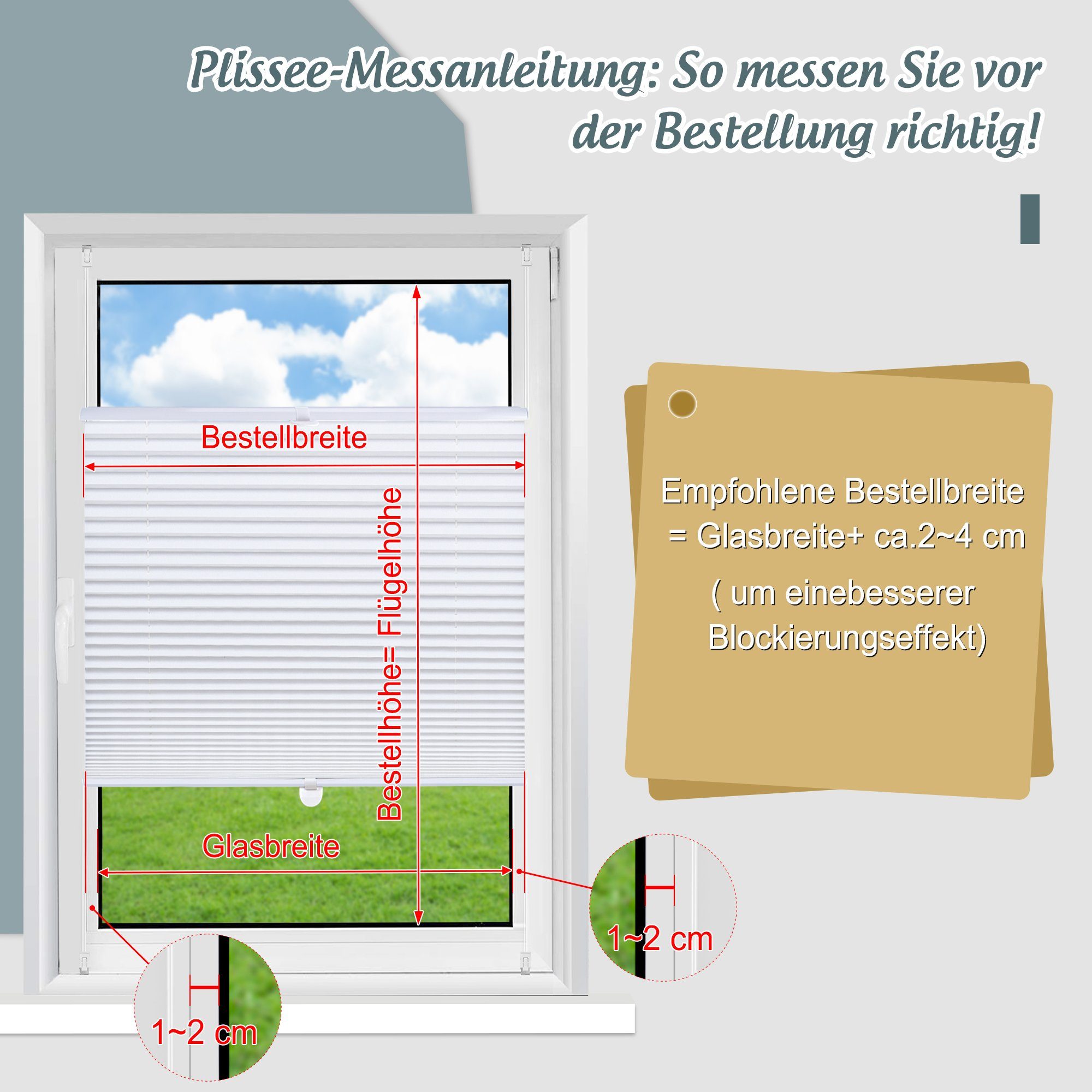 Plissee Plissee Faltrollo Jalousie mit Klemmträger Sonnenschutzrollo, Homewit, Beidseitig Einstellbar, Klemmfix, Blickdicht, Lichtschutz