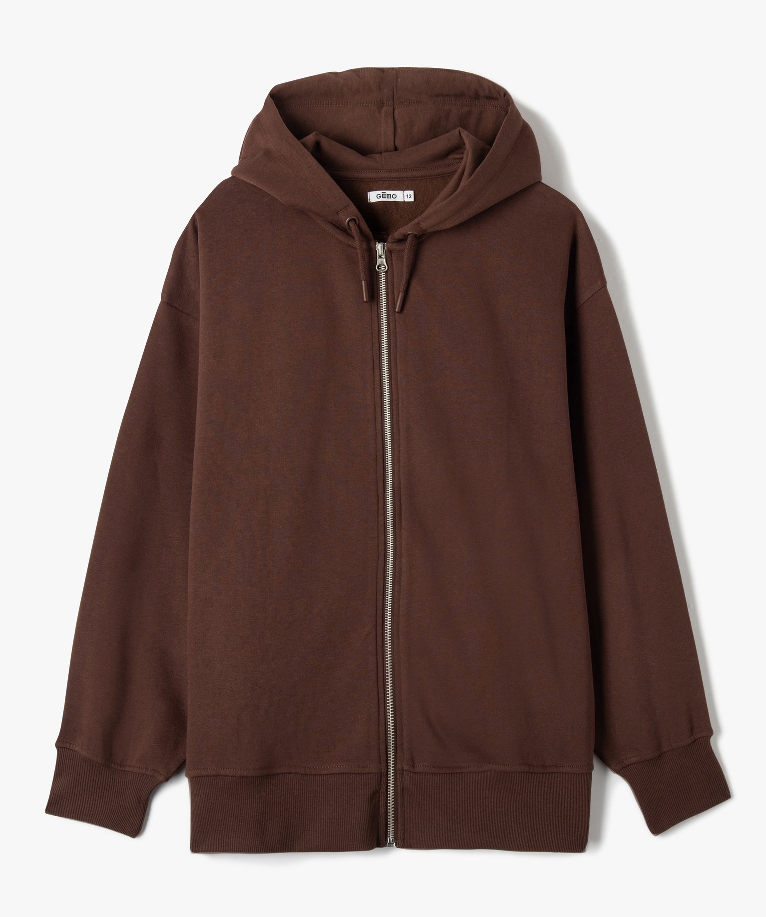Sweat fille zippé à capuche avec intérieur molletonné marron | GEMO