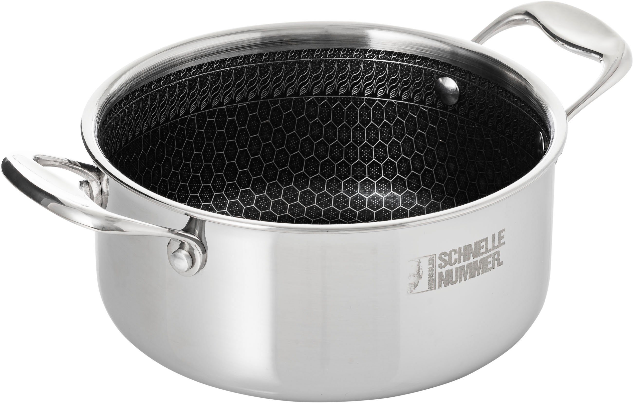 HENSSLER SCHNELLE NUMMER Kochtopf SH10074, Edelstahl, Ø 20 cm, 2,8 Liter, 3-Schicht Material mit Wabenstruktur, Induktion