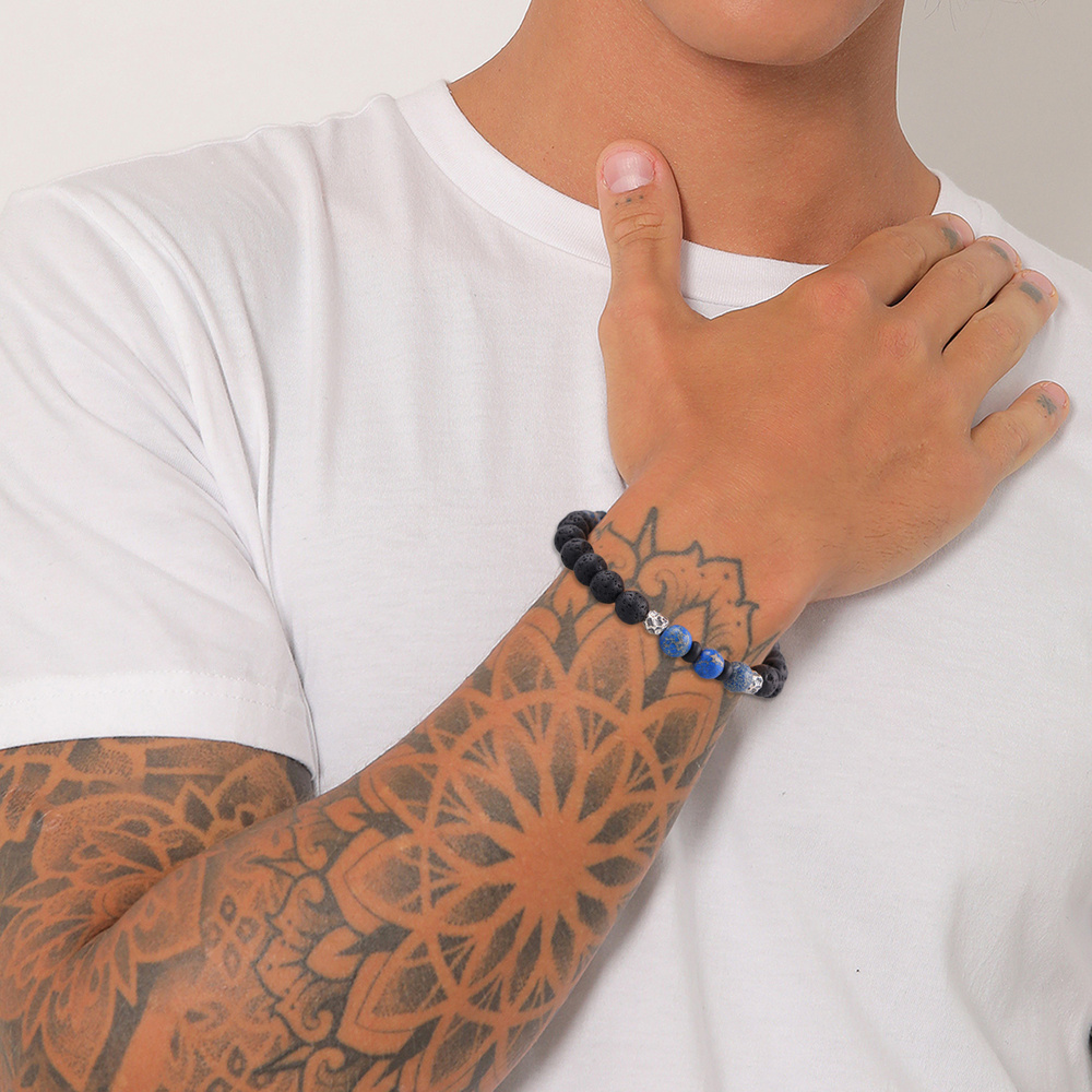 KUZZOI KUZZOI Bracelet Perles pour hommes rondes avec pierre de lave et perles d'agate e Bracelet