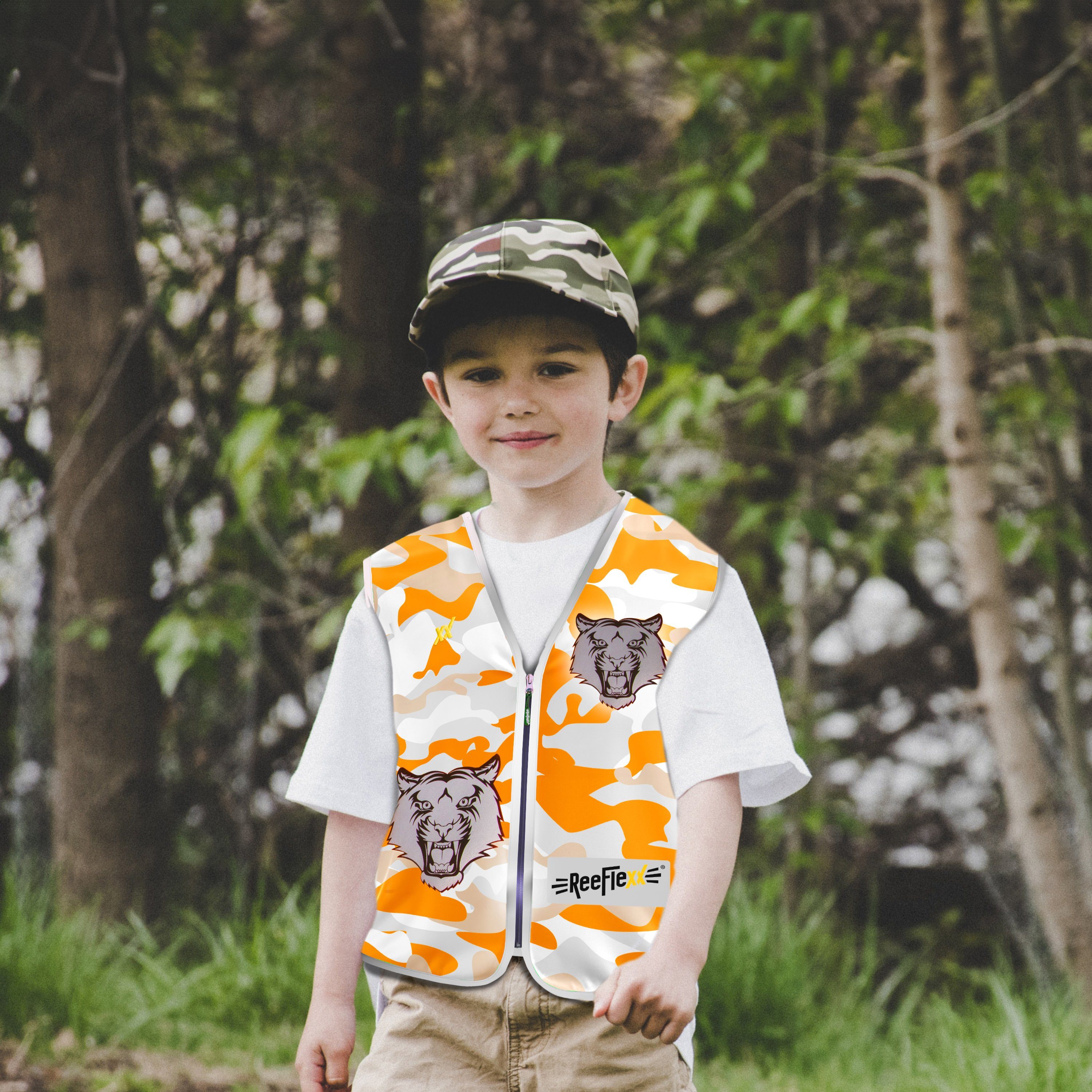 ReeFlexx Warnweste Orange Camou Tiger - Kinderwarnweste