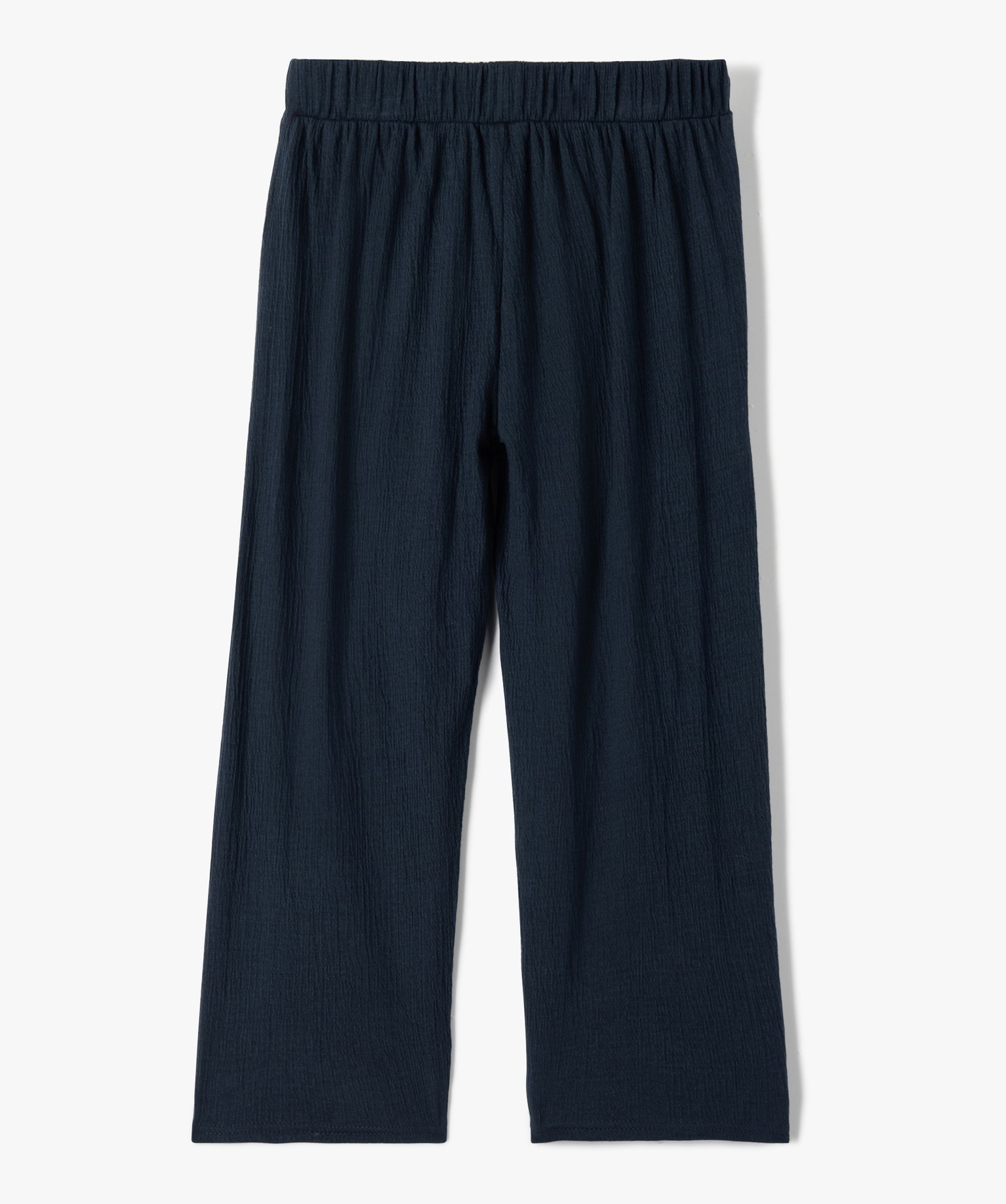 Pantalon fille en maille gaufrée extensible marine | GEMO
