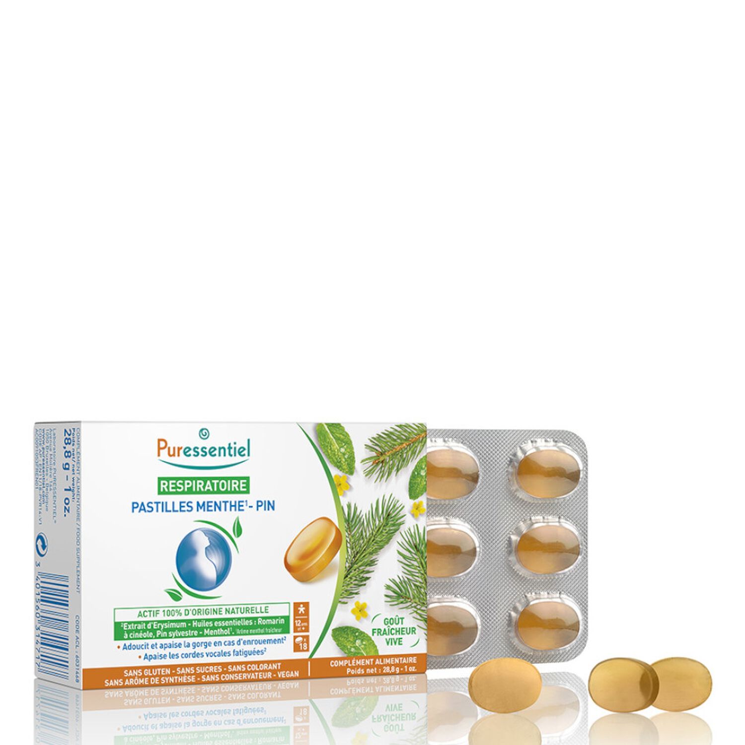 Puressentiel Respiratoire Pastilles Respiratoire Gorge Menthe-Pin - 18 pastilles