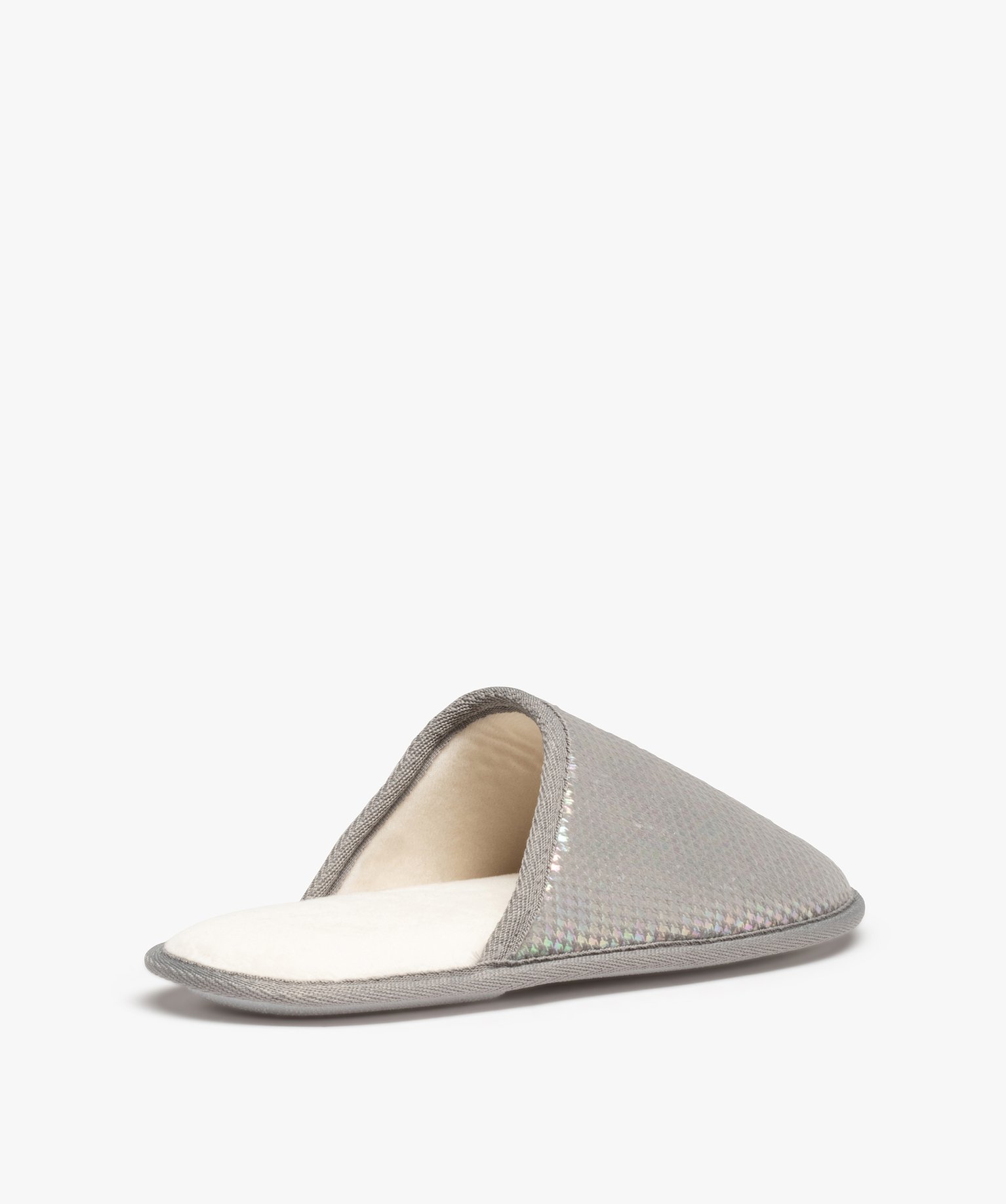 Chaussons femme mules irisées motif pied de poule gris | GEMO