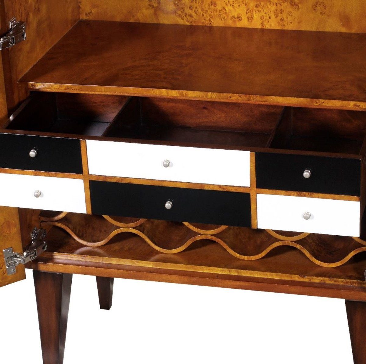 Casa Padrino Barschrank Luxus Art Deco Barschrank Braun / Weiß / Schwarz 80 x 45 x H. 170 cm - Massivholz Weinschrank - Bar Möbel - Hotel Möbel - Luxus Qualität
