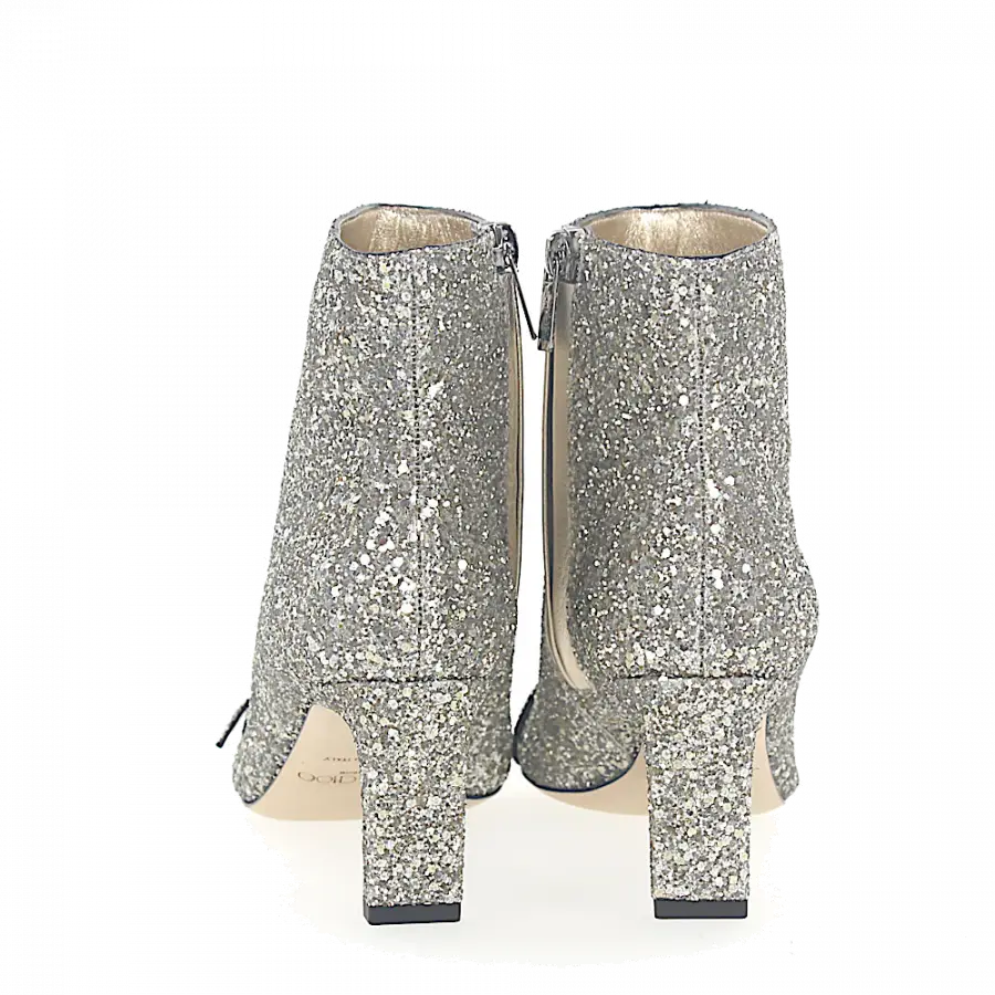 Jimmy Choo - Stiefeletten HANOVER 65 Stoff Glitzer silber Kristallschnalle - grau