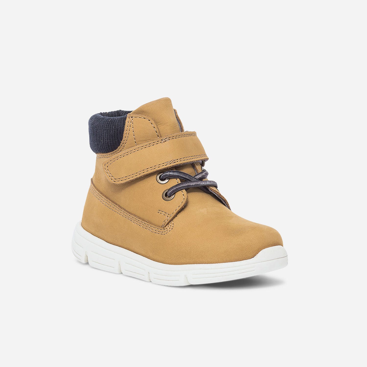 Boots jaune en cuir et velours marine