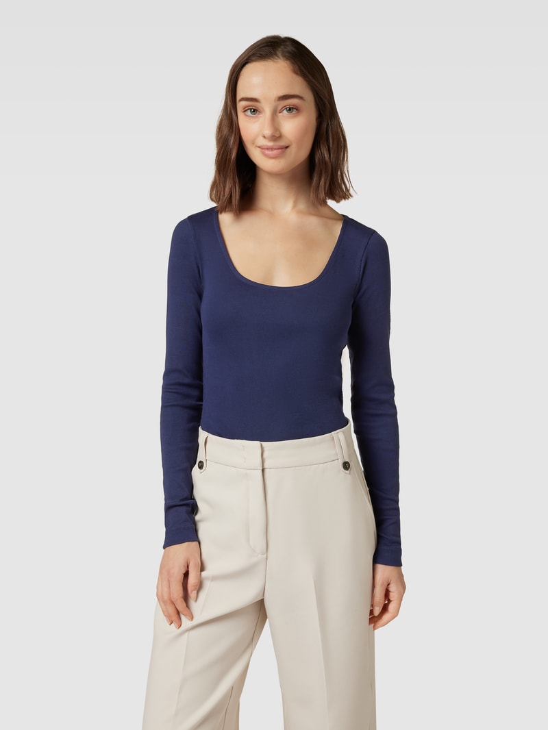 Longsleeve mit tiefem Rundhalsausschnitt in marineblau