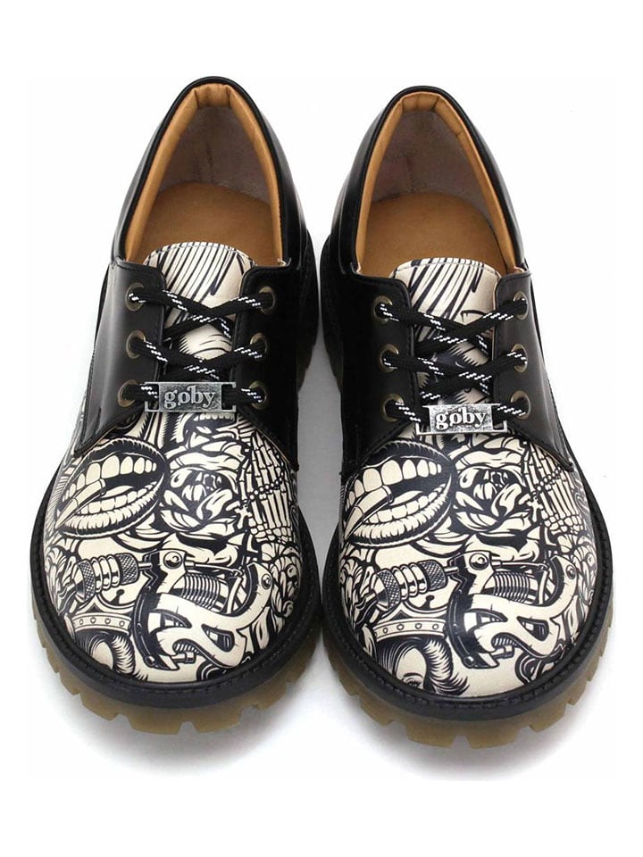 Goby Leder-Schnürschuhe in Schwarz/ Creme günstig kaufen