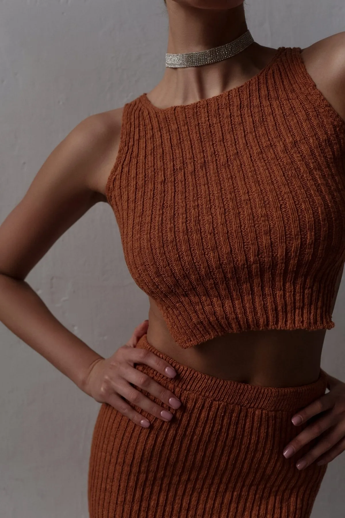 BOHEMAİ  Cris Cinnamon Crop-Rock-Strickwaren-Set