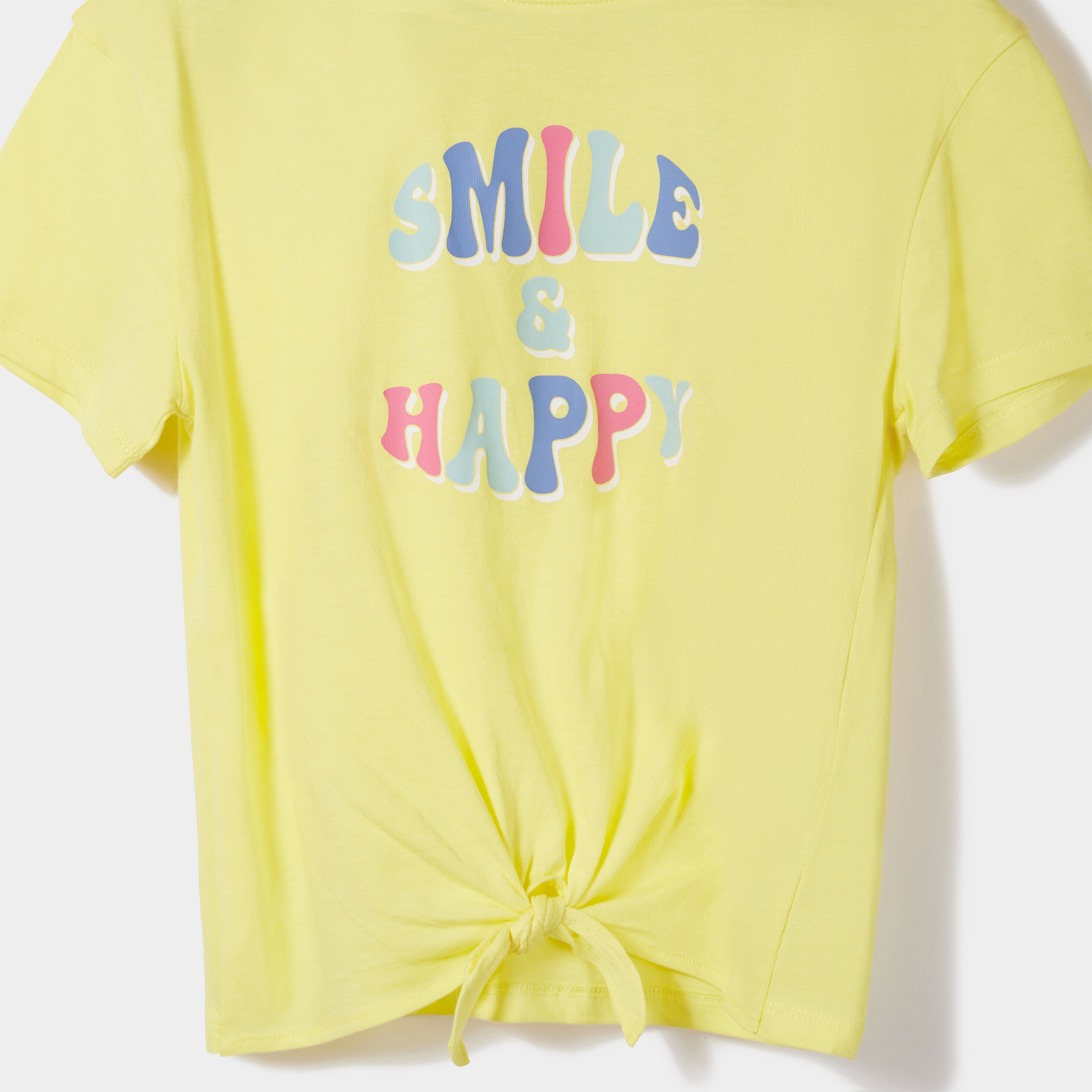 T-shirt manches courtes noué jaune citron fille | La Halle