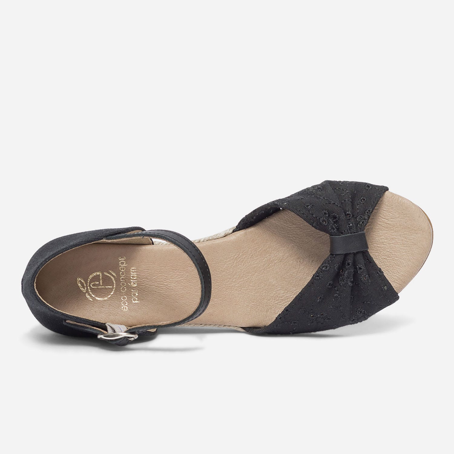 Sandale noire en toile coton bio brodée