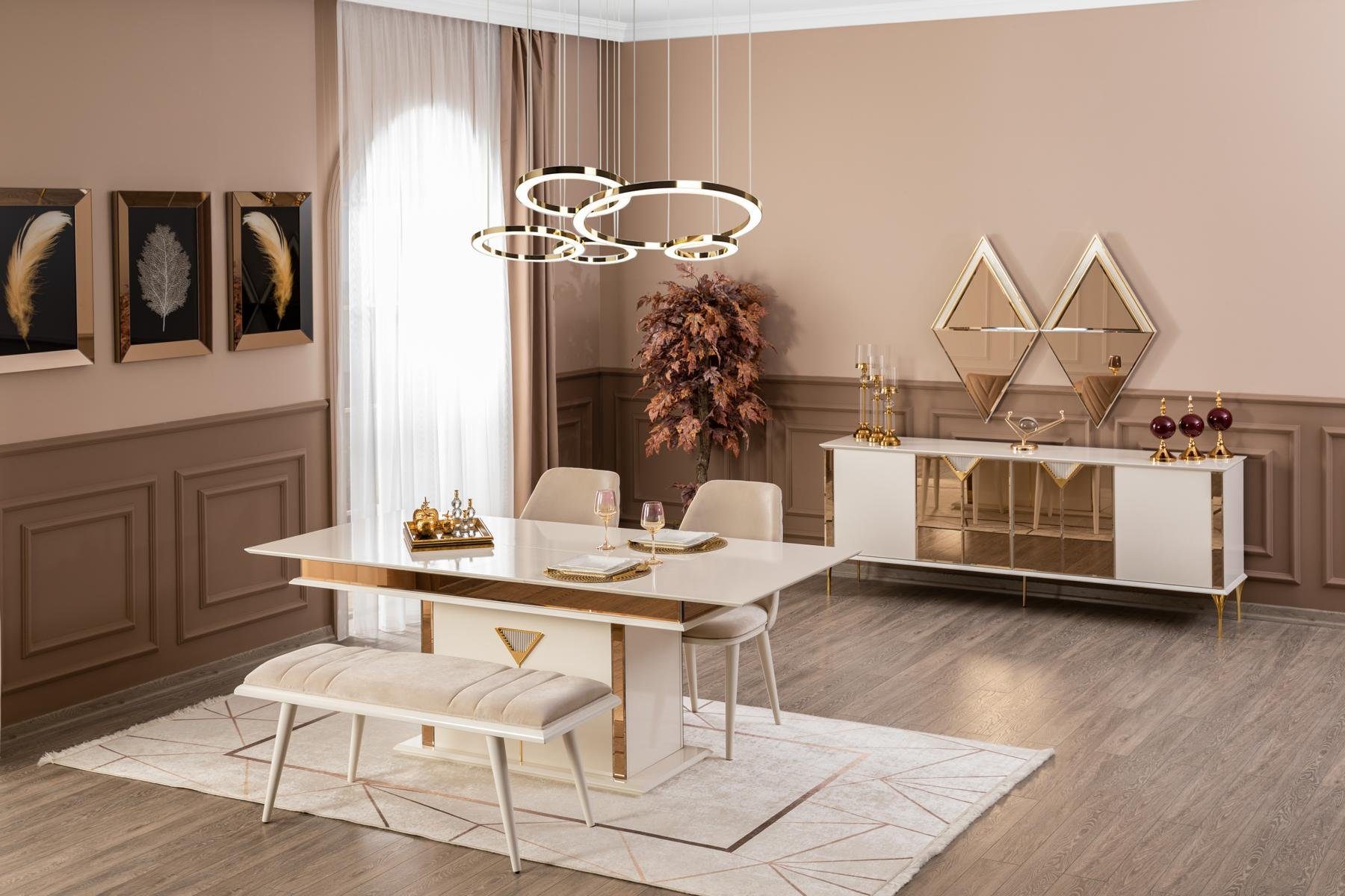 JVmoebel Esszimmer-Set Tisch 4x Stühle Gruppe Esszimmer Garnitur Set, (5-St., Nur Esstisch + 4x Stühle), Hochglanz