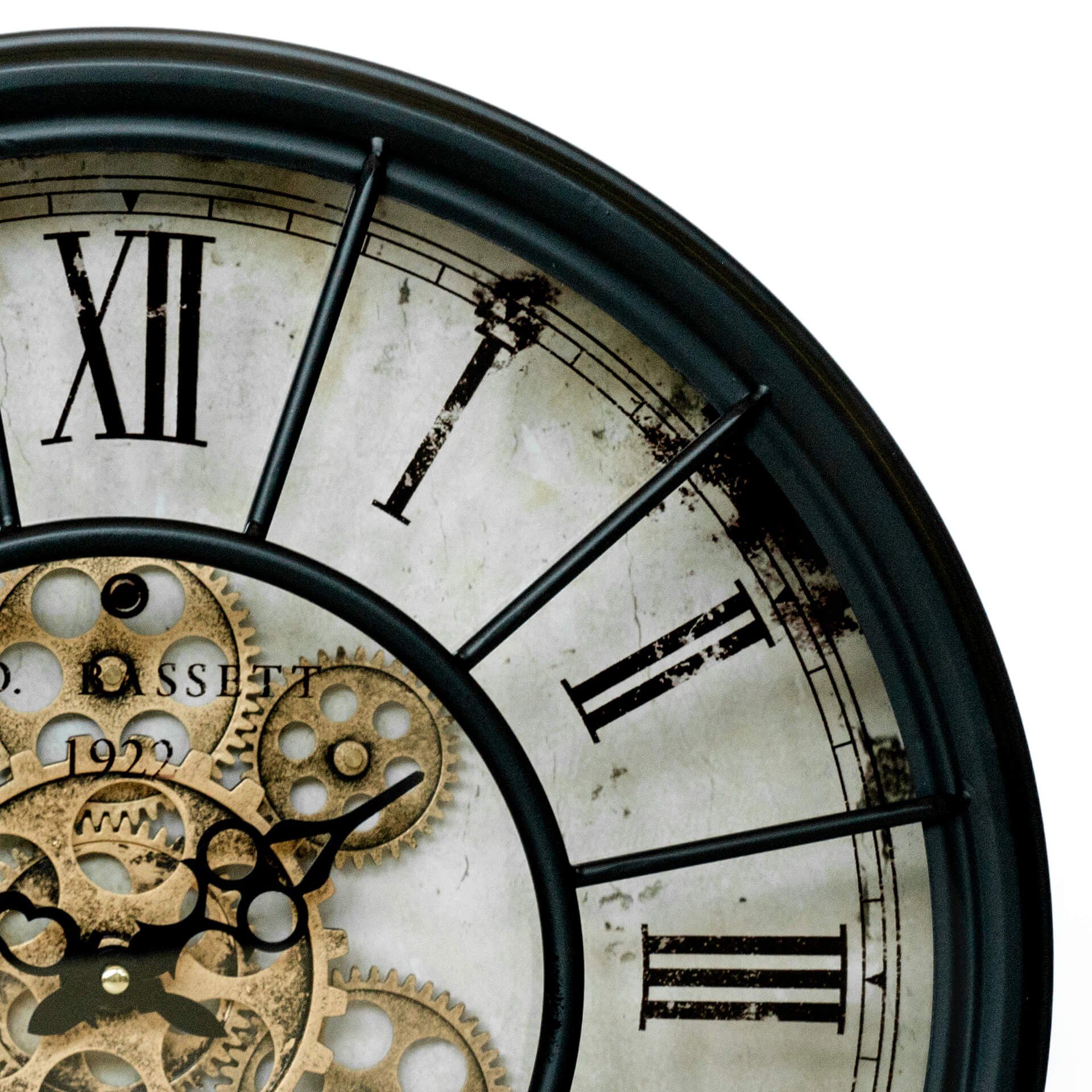 K&L Wall Art Wanduhr Metall Wanduhr 46cm groß Vintage Uhr rotierende goldene Zahnräder (Antik römische Ziffern Uhrwerk leise)