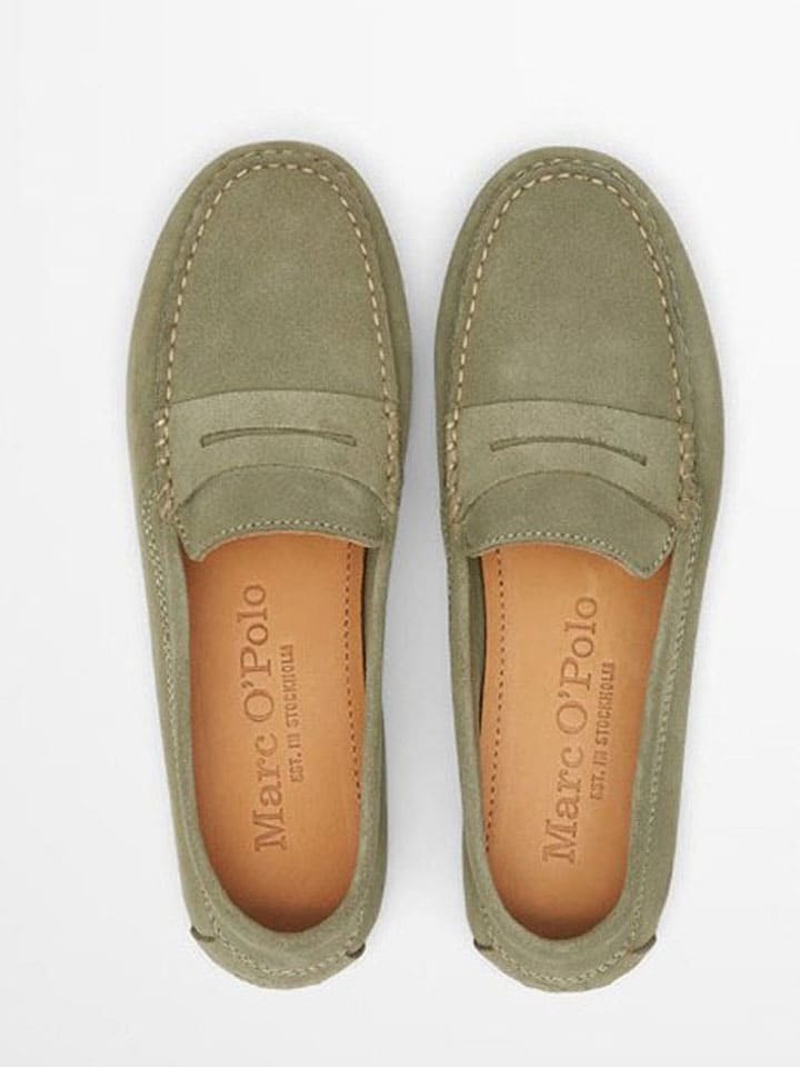 Marc O'Polo Shoes Leder-Slipper in Khaki günstig kaufen