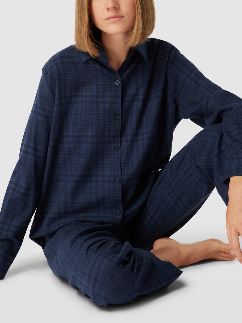 Pyjama-Oberteil mit Karomuster in marineblau