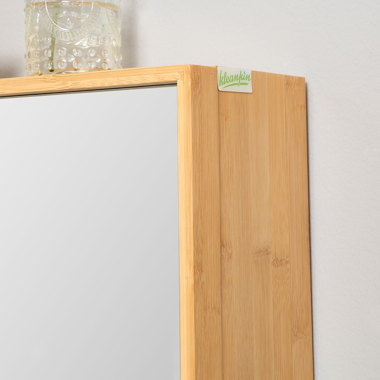 kleankin Spiegelschrank, Wandschrank mit 3 Innenböden, Hängeschrank aus Bambus