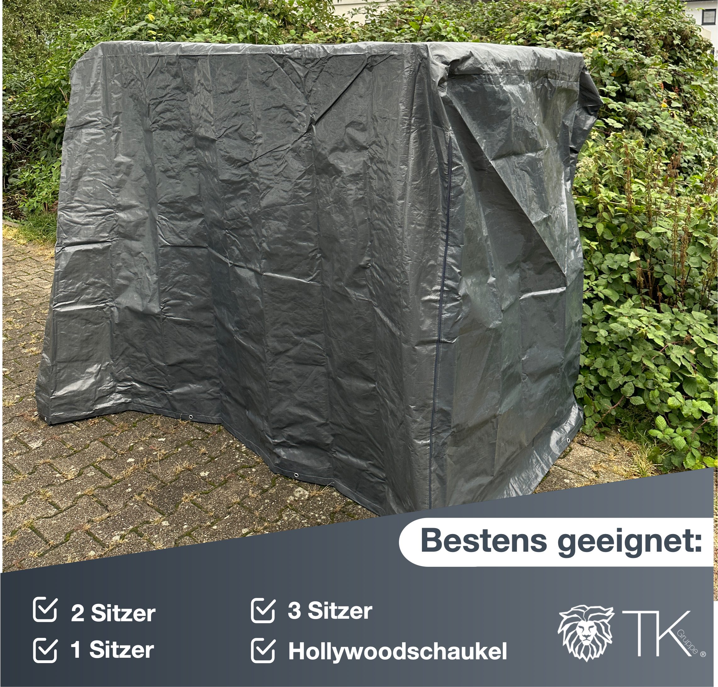 TK Gruppe Gartenmöbel-Schutzhülle Hollywoodschaukel Abdeckhaube / Gartenschaukel Abdeckplane grau (1-St)
