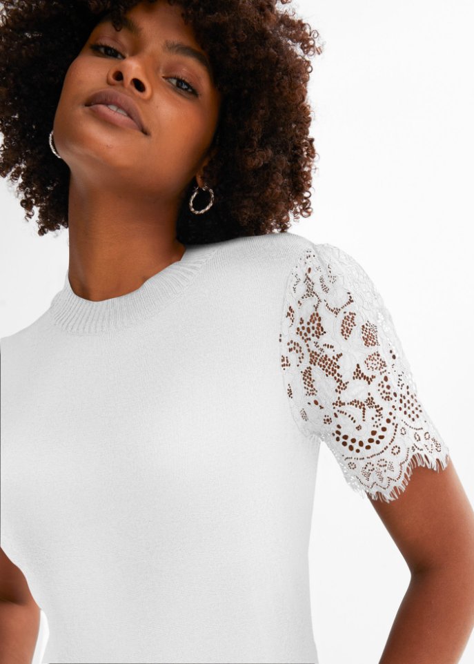 Strickshirt mit Spitzenärmeln