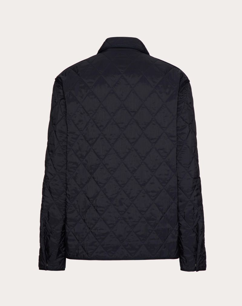 Jaqueta camisa acolchoada em nylon com detalhe em V metálico