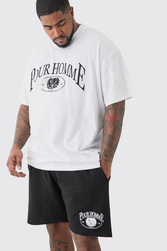 Plus T-Shirt & Shorts mit Pour Homme Print
