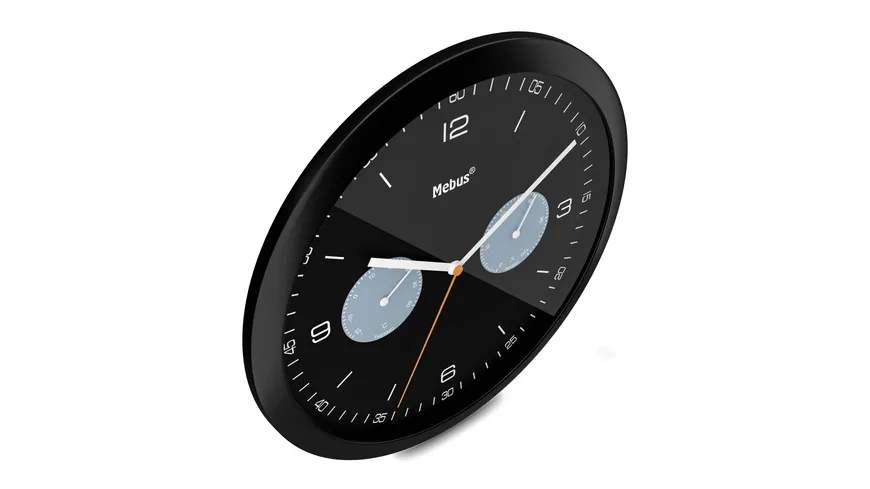 Mebus Quarzwanduhr mit Thermo- und Hygrometer schwarz