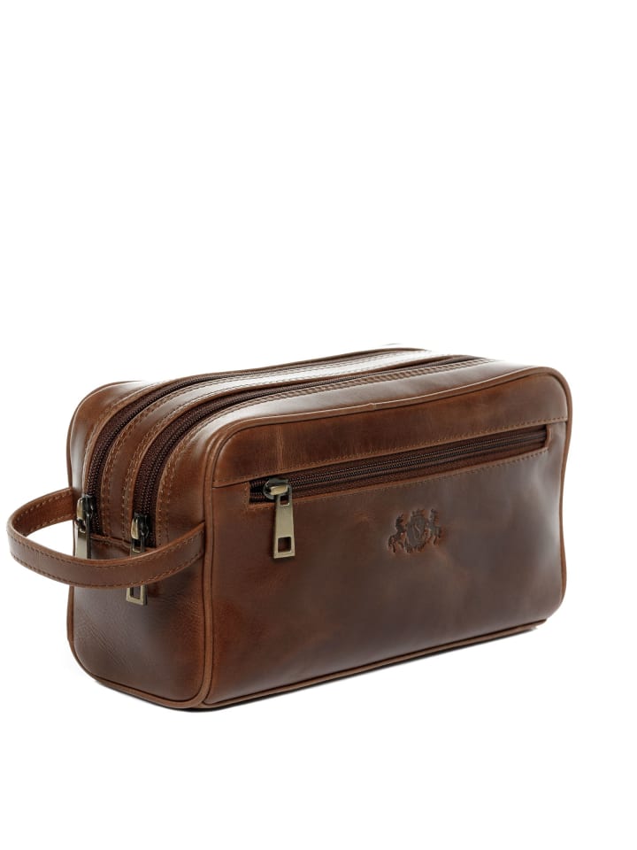 SID & VAIN Leder-Kulturtasche echt Leder Kulturtasche groß hell-braun in braun günstig kaufen onesize