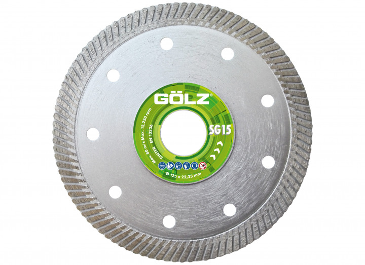 Lame de scie diamantée Gölz SG15125 SG15 pour carrelage, céramique sèche 125 x 22,2 mm