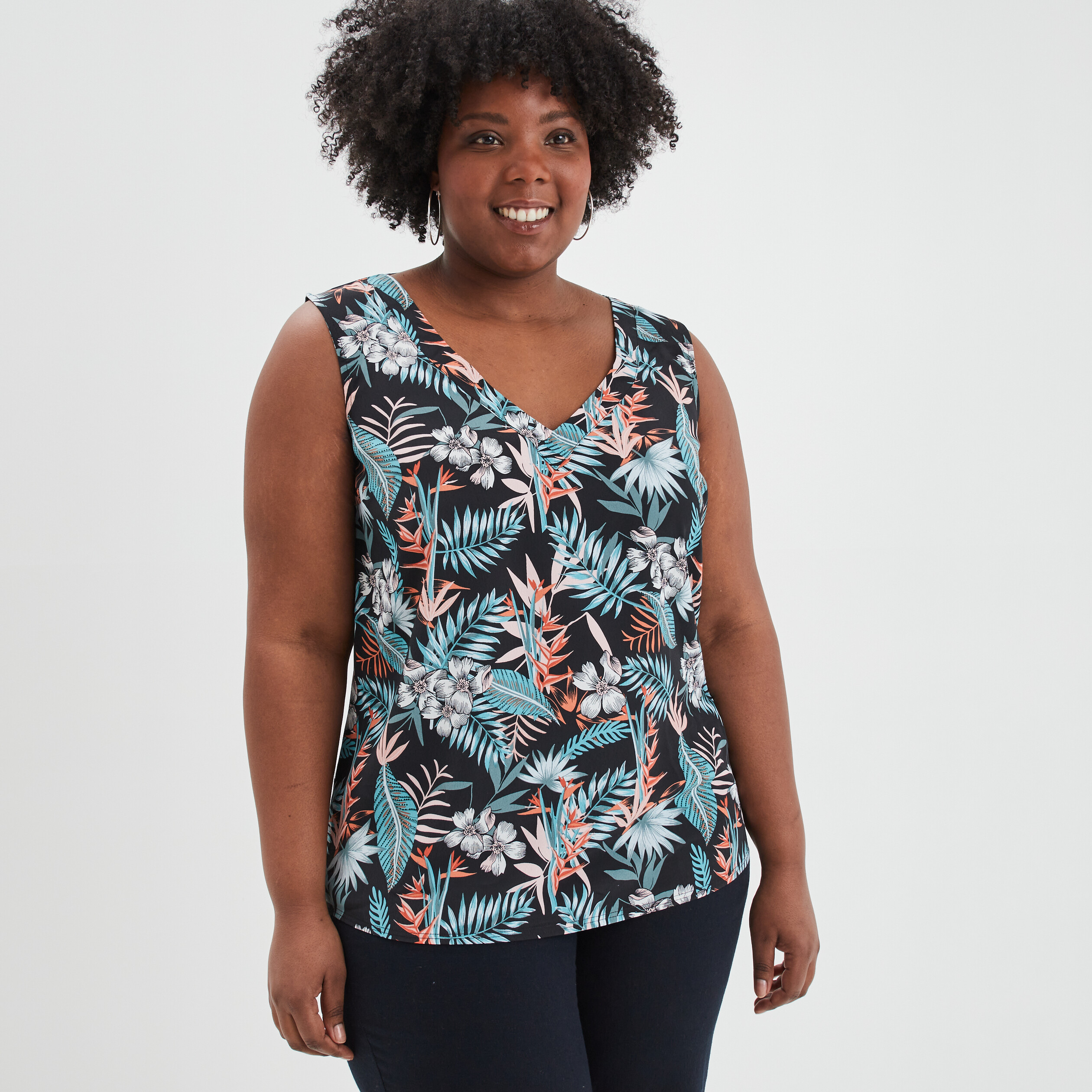 Blouse sans manches noir femme grande taille | La Halle