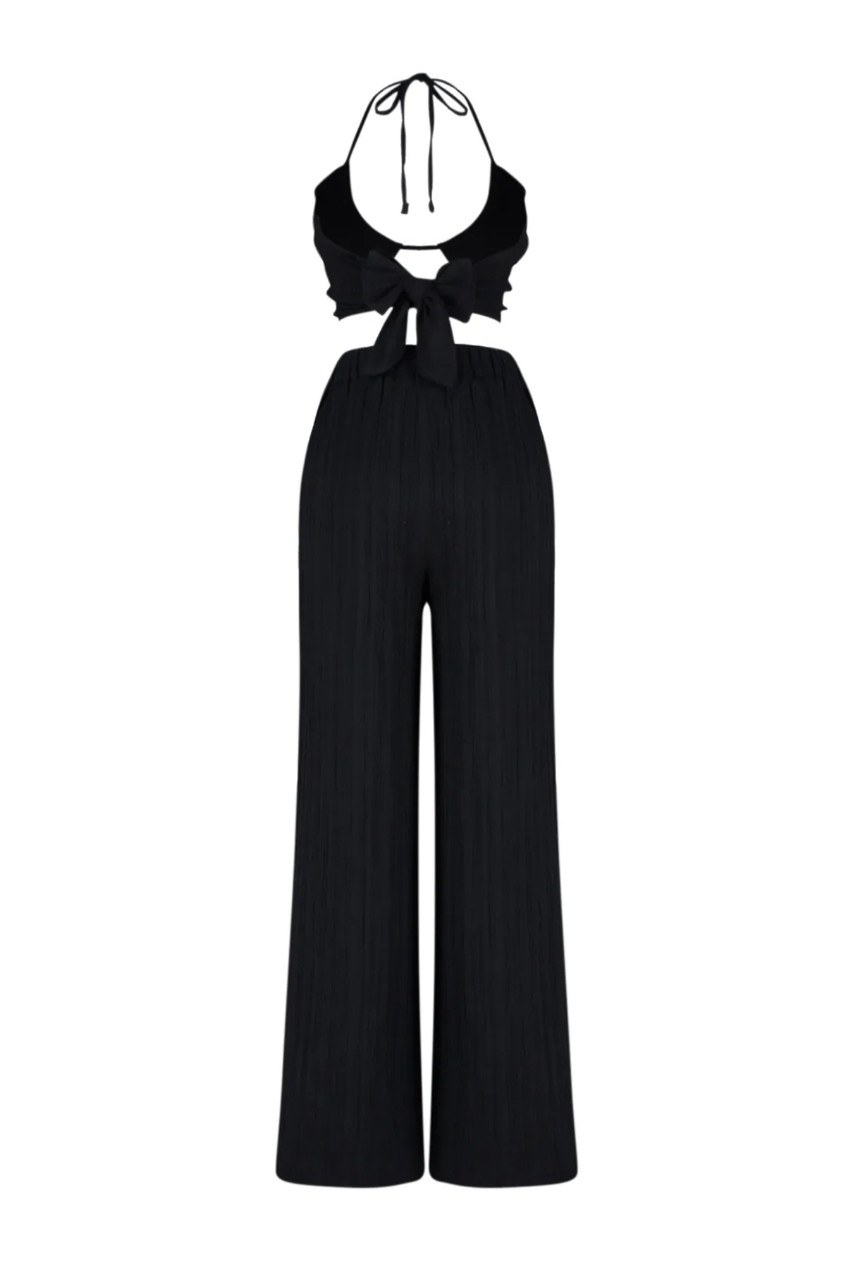 Trendyol Collection  Schwarz gewebtes Blusen- und Hosenset aus Leinenmischung TBESS24AU00030