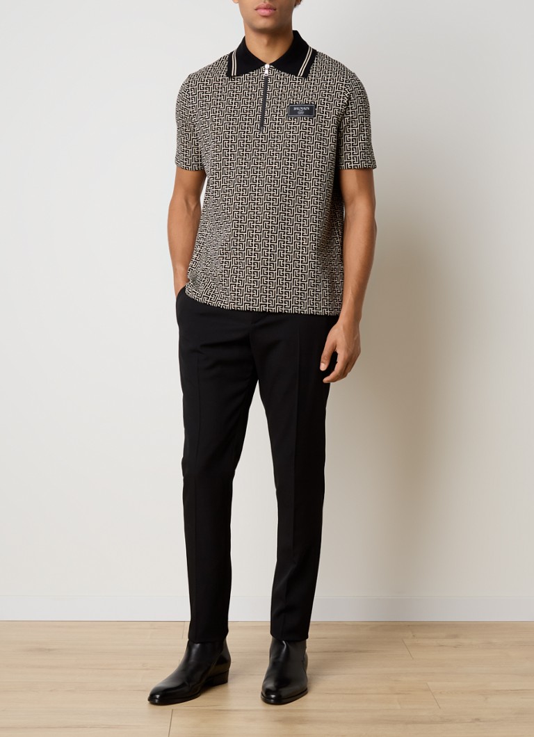 Koszulka polo Balmain, klasyczny krój, nadruk z logo i zamek błyskawiczny do połowy.