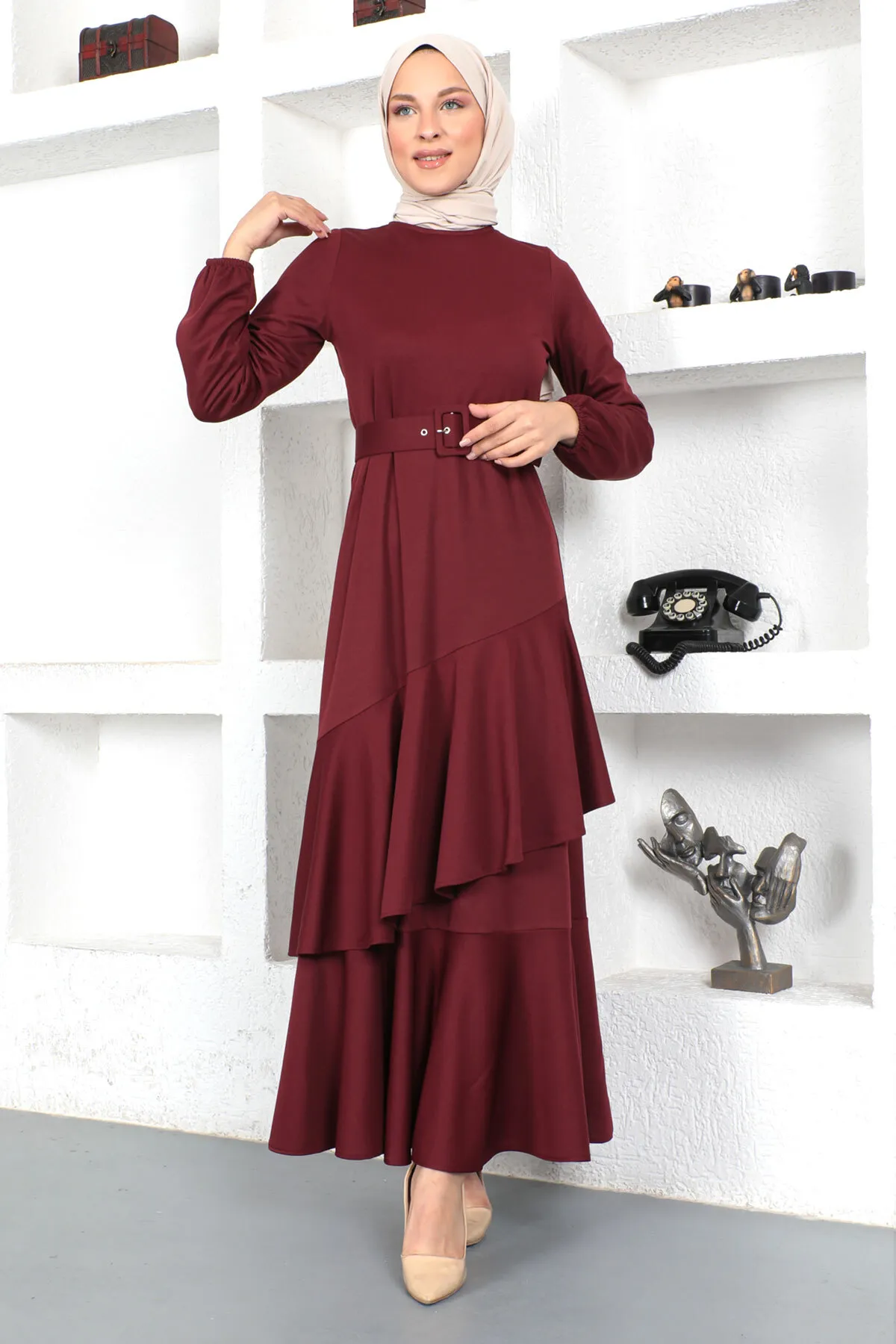 Tesettür Dünyası  Rüschenkleid Tsd230401 Pflaume