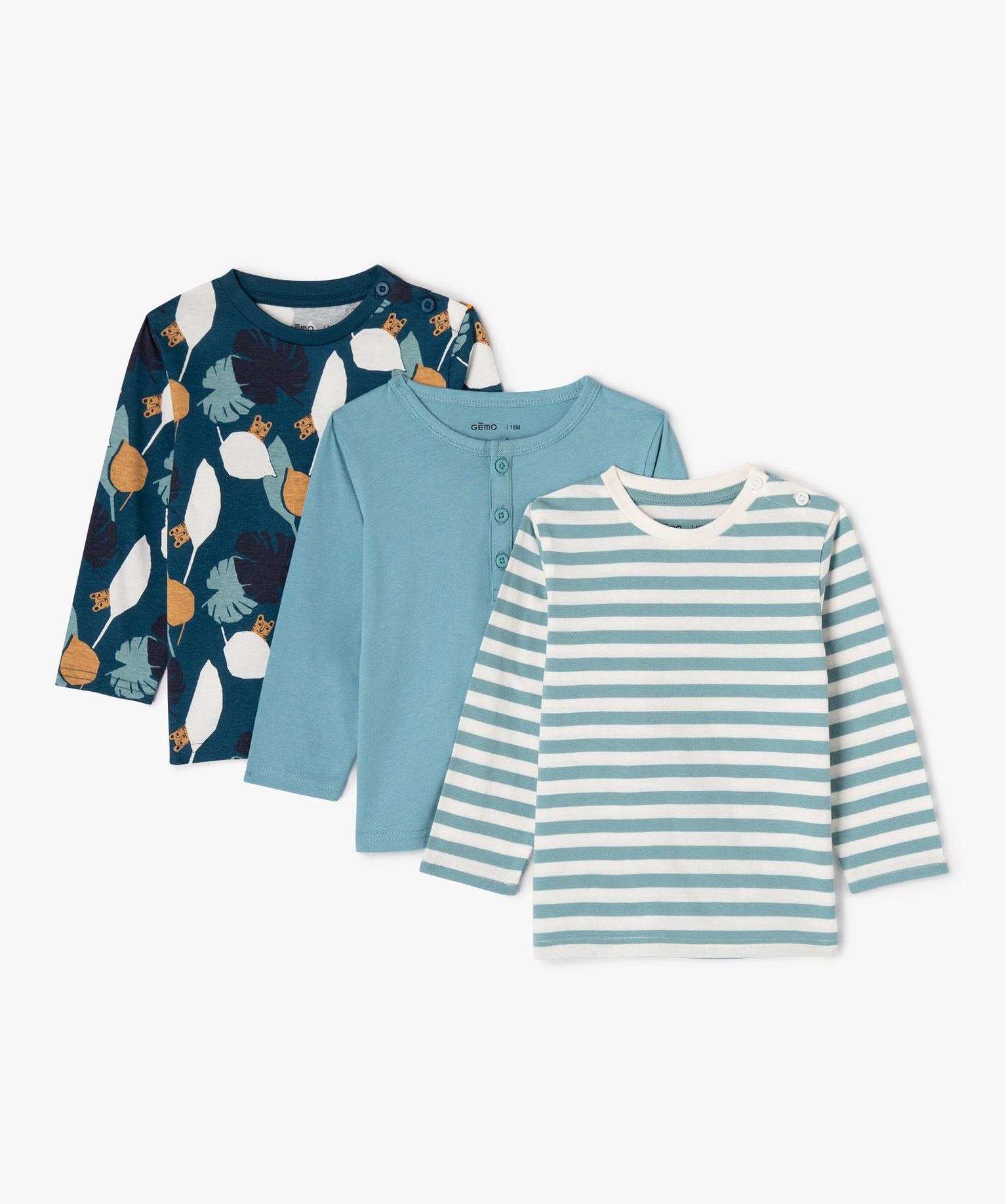 Tee-shirt manches longues en coton bébé Garçon (lot de 3) bleu | GEMO