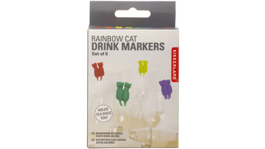 Kikkerland Glasmarkierer 8er Set Regenbogen-Katzen