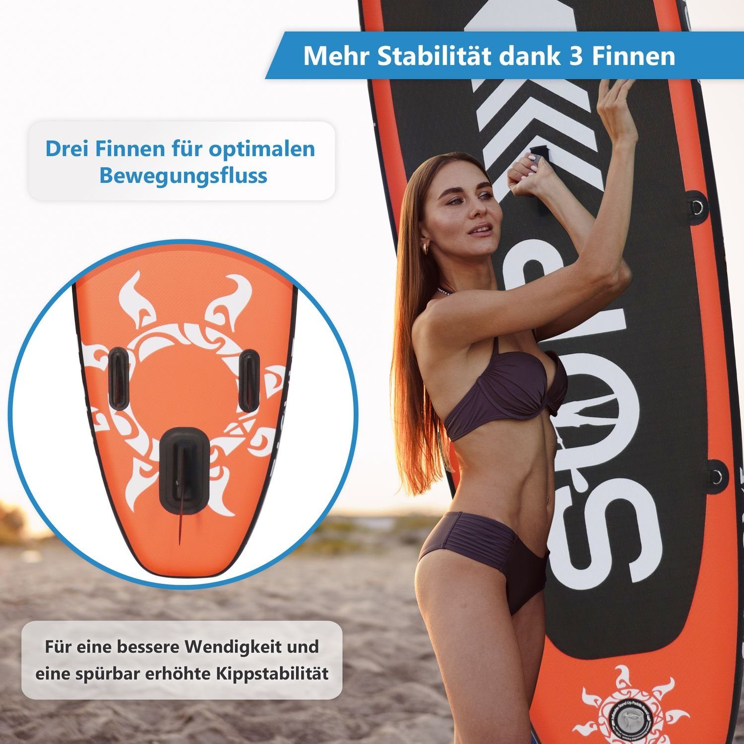 24Move SUP-Board Supboard Set, Premium Stand Up Paddleboard aufblasbar, inkl. Zubehör, Longboard, (Board, Rucksack,Aluminium Paddle,Action Cam Halterung,Sicherungsleine, 6 tlg., für Kinder & Erwachsene, ROT, 366x80, bis 200 kg), mit Drop Stich Techno