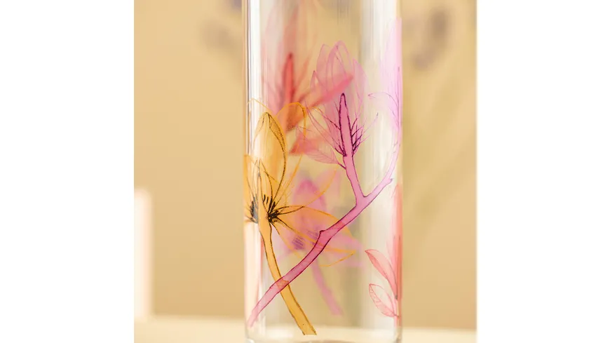 LEONARDO Trinkflasche aus Glas IN GIRO Flower 0,5l Rot