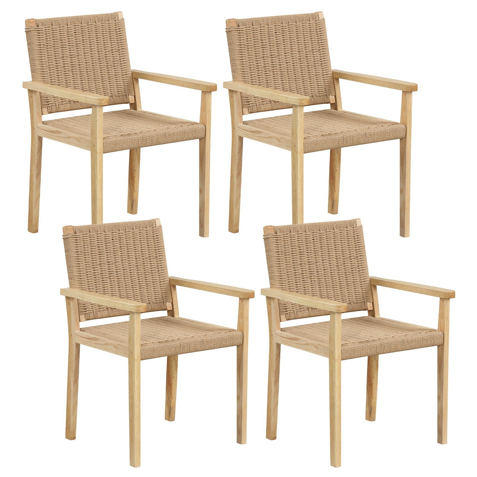 COSTWAY Gartenstuhl, Esszimmerstühle, 2er Set, mit Lehne, Holz, 180kg