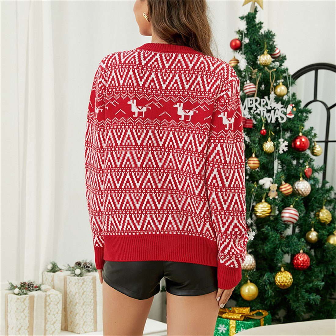 Ronner UG Strickpullover Weihnachts -Cartoon Alpaka -Musterpullover (1-tlg)