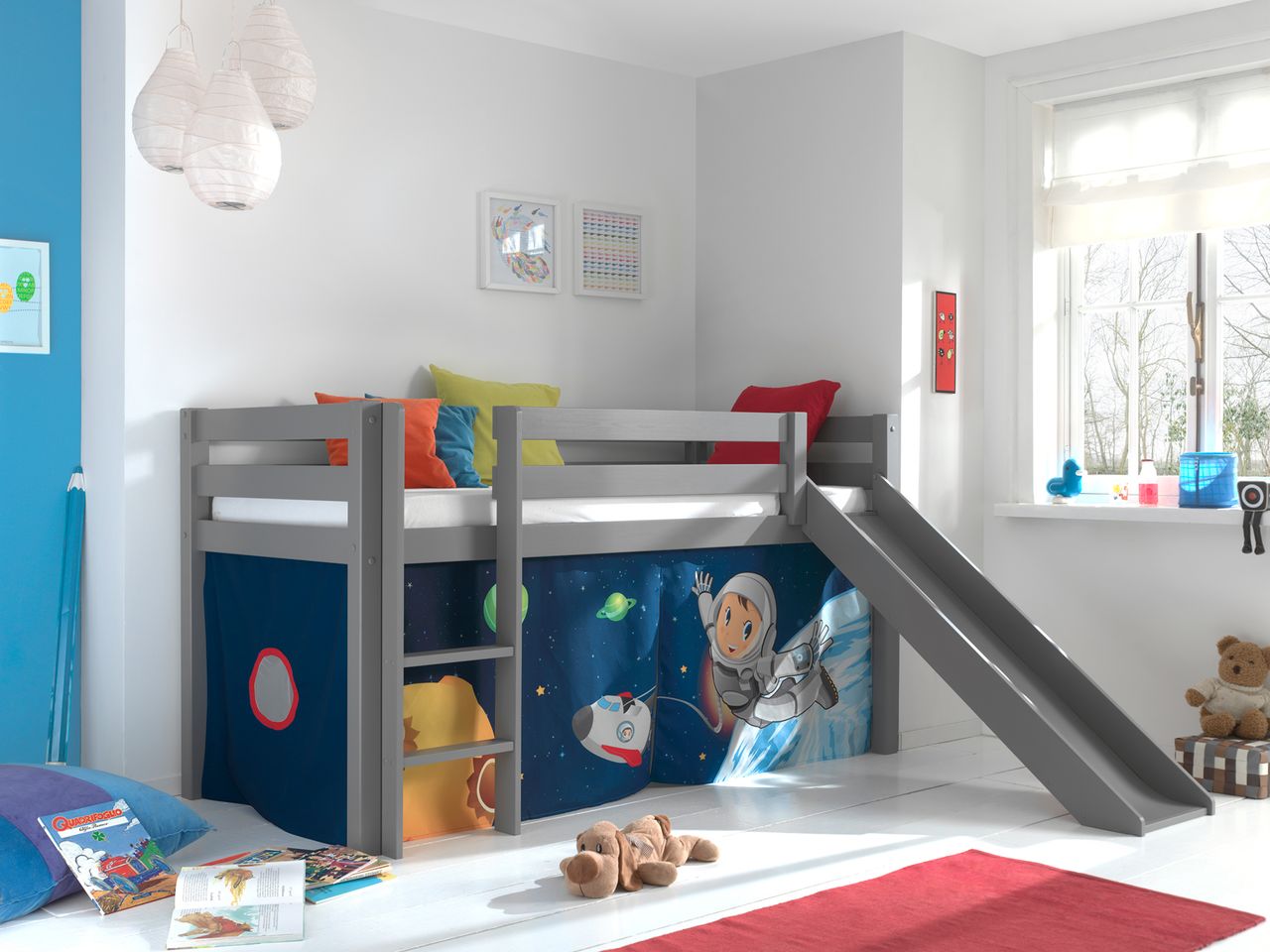VIPACK Spielbett Pino mit Rutsche und Textilset 