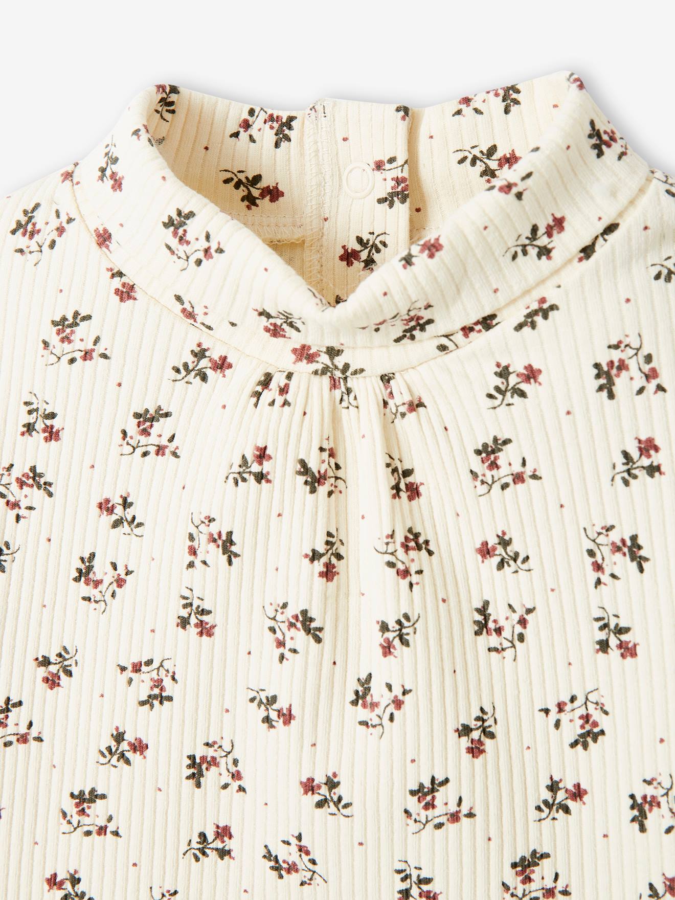 T-shirt côtelé bébé col roulé écru